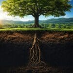 Imagen de árbol con raíces a la vista asociado al equilibrio entre baja y exceso de autoestima